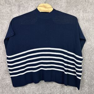 J. Crew Striped Poncho Navy Blue and White Preppy Beachy One Size‎